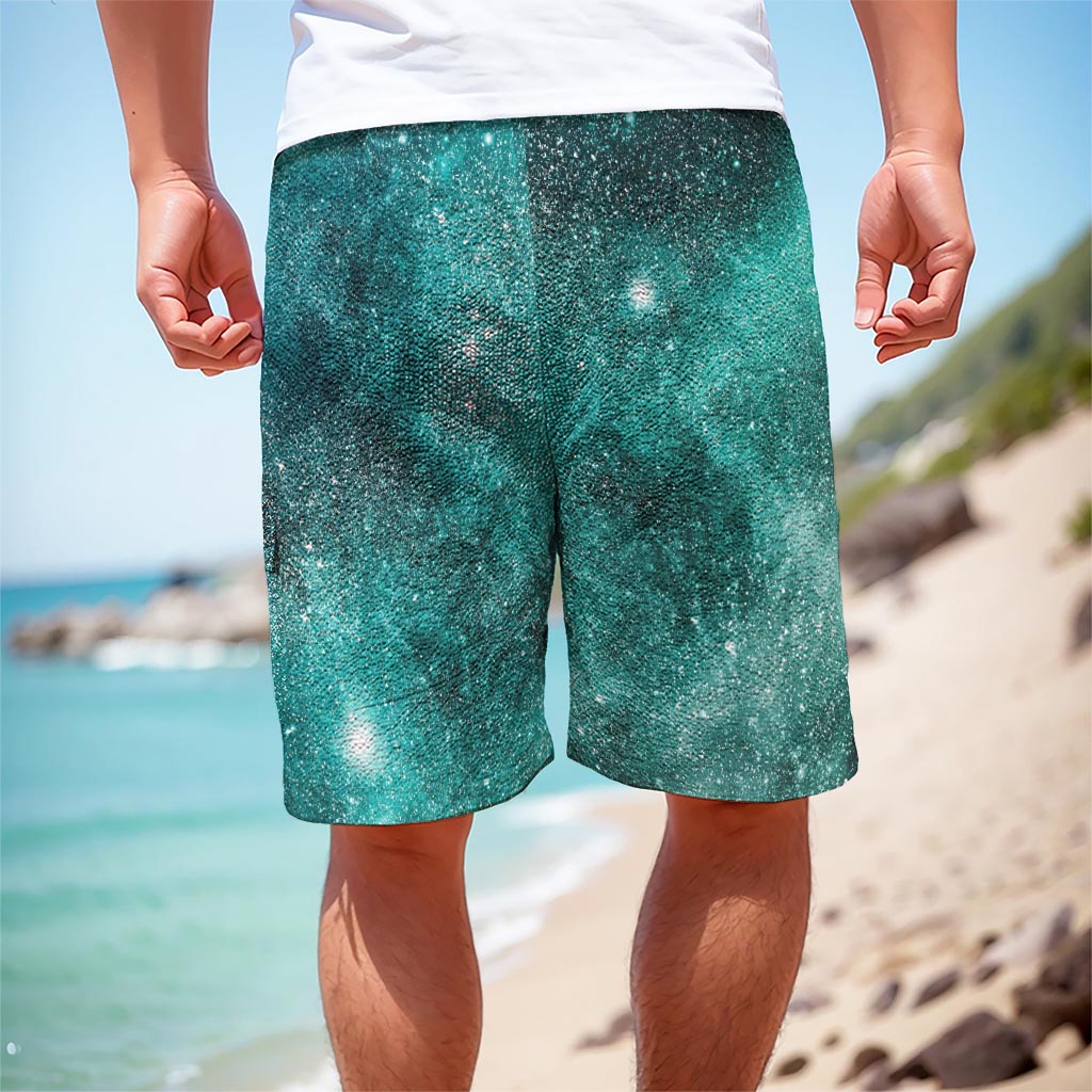 Teal Stardust Galaxy Space Print Men's Cargo Shorts