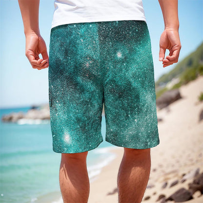 Teal Stardust Galaxy Space Print Men's Cargo Shorts