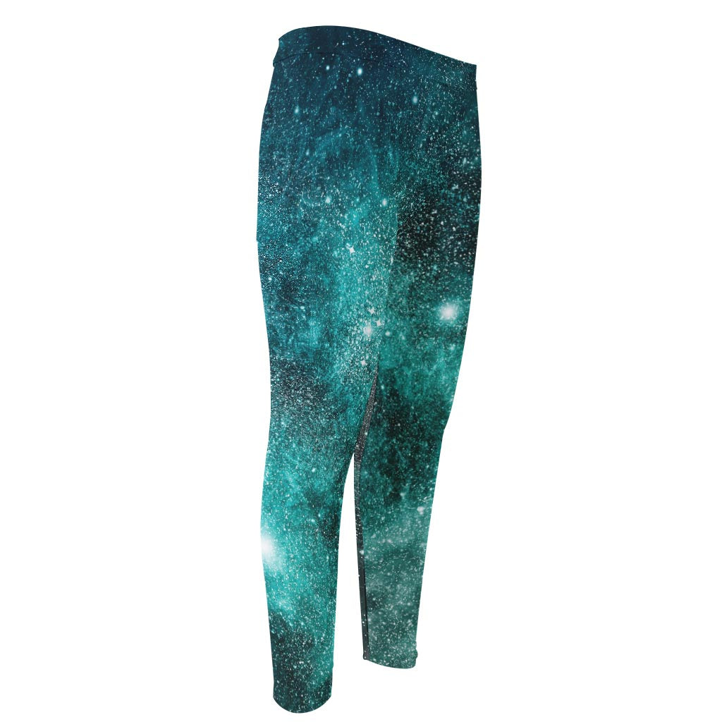 Teal Stardust Galaxy Space Print Men's Compression Pants