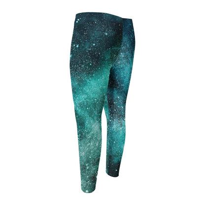 Teal Stardust Galaxy Space Print Men's Compression Pants