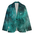 Teal Stardust Galaxy Space Print Men's Cotton Blazer