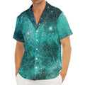 Teal Stardust Galaxy Space Print Men's Deep V-Neck Shirt