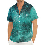 Teal Stardust Galaxy Space Print Men's Deep V-Neck Shirt