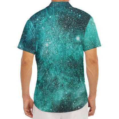 Teal Stardust Galaxy Space Print Men's Deep V-Neck Shirt