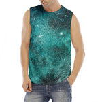 Teal Stardust Galaxy Space Print Men's Fitness Tank Top