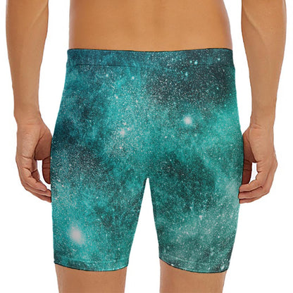 Teal Stardust Galaxy Space Print Men's Long Boxer Briefs