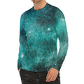 Teal Stardust Galaxy Space Print Men's Long Sleeve Rash Guard