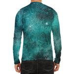 Teal Stardust Galaxy Space Print Men's Long Sleeve Rash Guard