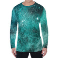 Teal Stardust Galaxy Space Print Men's Long Sleeve T-Shirt