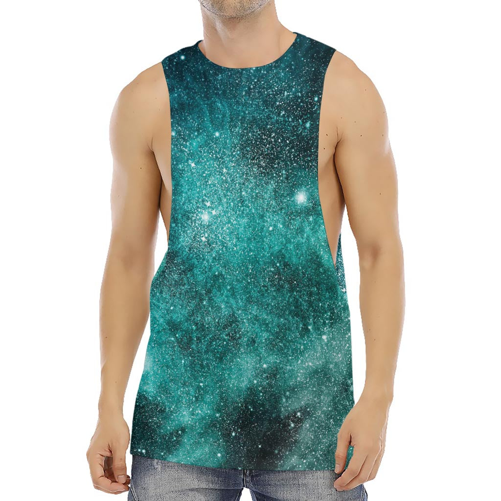 Teal Stardust Galaxy Space Print Men's Muscle Tank Top