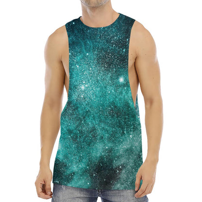 Teal Stardust Galaxy Space Print Men's Muscle Tank Top
