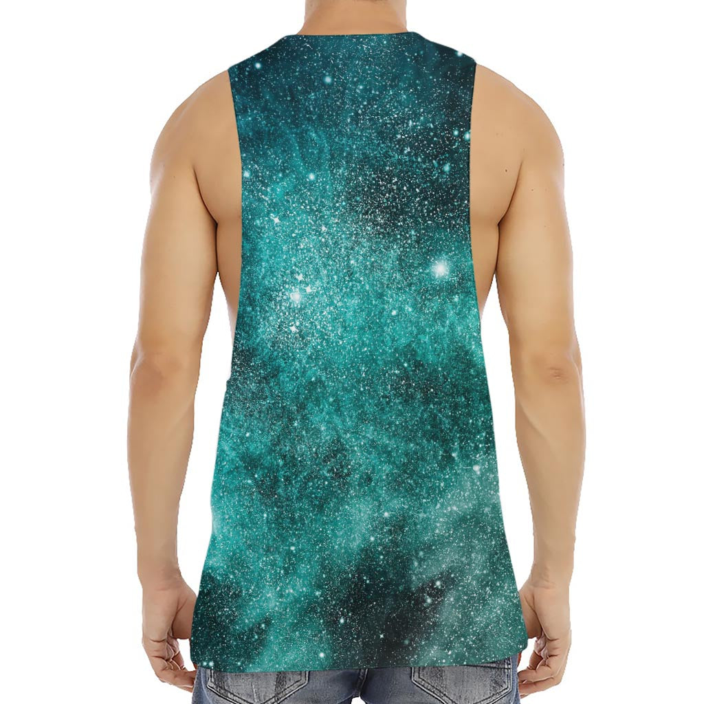 Teal Stardust Galaxy Space Print Men's Muscle Tank Top