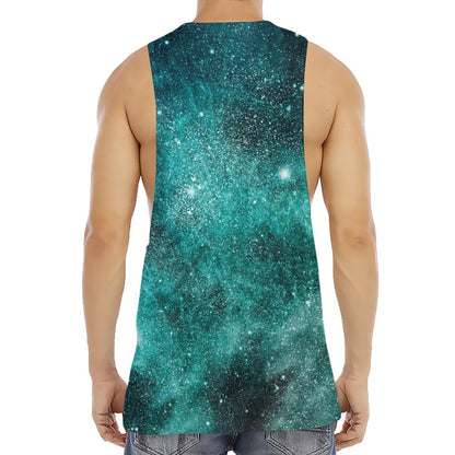 Teal Stardust Galaxy Space Print Men's Muscle Tank Top