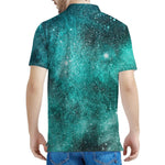 Teal Stardust Galaxy Space Print Men's Polo Shirt