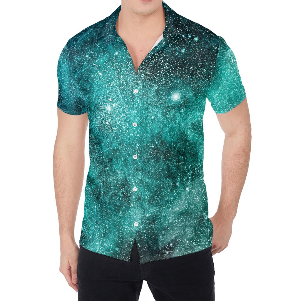 Teal Stardust Galaxy Space Print Men's Shirt
