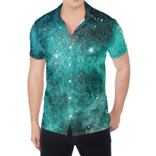 Teal Stardust Galaxy Space Print Men's Shirt