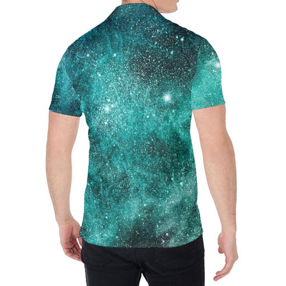 Teal Stardust Galaxy Space Print Men's Shirt