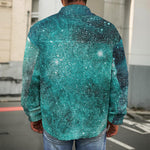 Teal Stardust Galaxy Space Print Men's Shirt Jacket