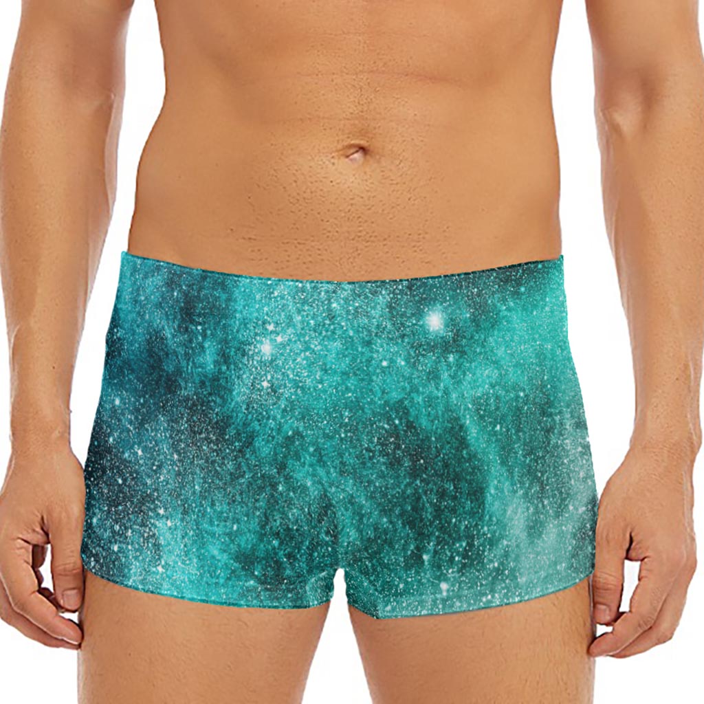 Teal Stardust Galaxy Space Print Men's Short Boxer Briefs