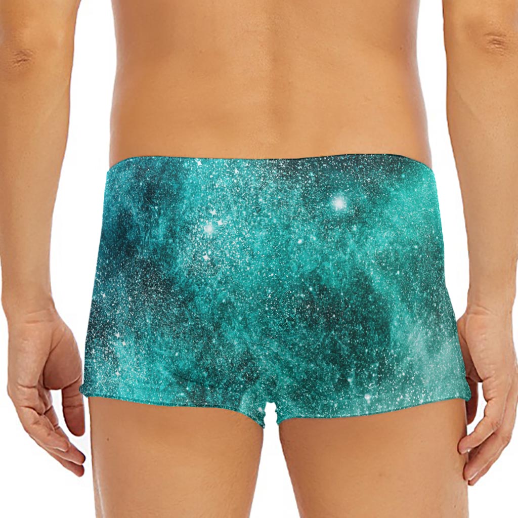 Teal Stardust Galaxy Space Print Men's Short Boxer Briefs