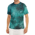 Teal Stardust Galaxy Space Print Men's Short Sleeve Rash Guard