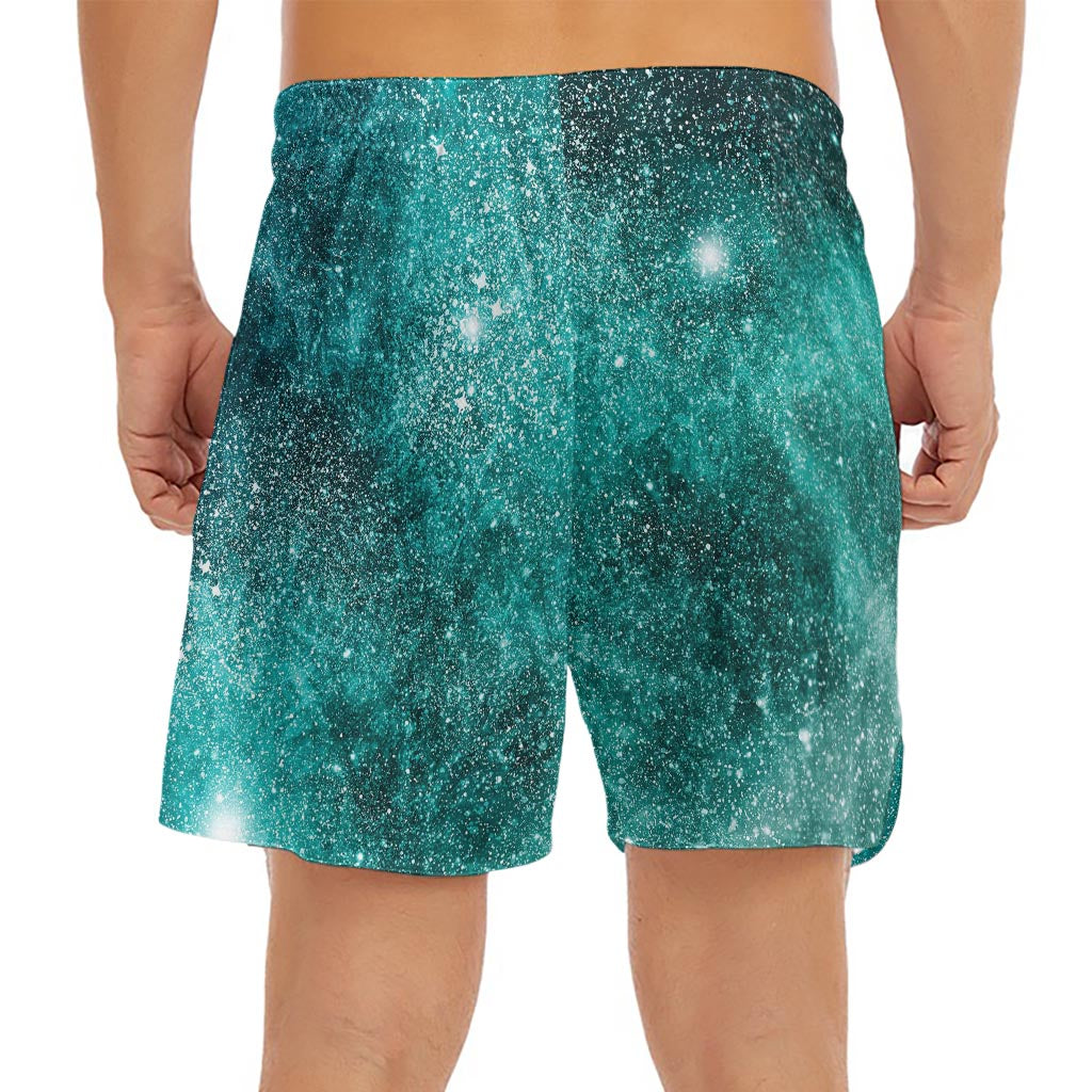 Teal Stardust Galaxy Space Print Men's Split Running Shorts