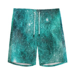 Teal Stardust Galaxy Space Print Men's Sports Shorts