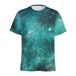 Teal Stardust Galaxy Space Print Men's Sports T-Shirt