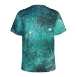 Teal Stardust Galaxy Space Print Men's Sports T-Shirt
