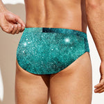 Teal Stardust Galaxy Space Print Men's Swim Briefs