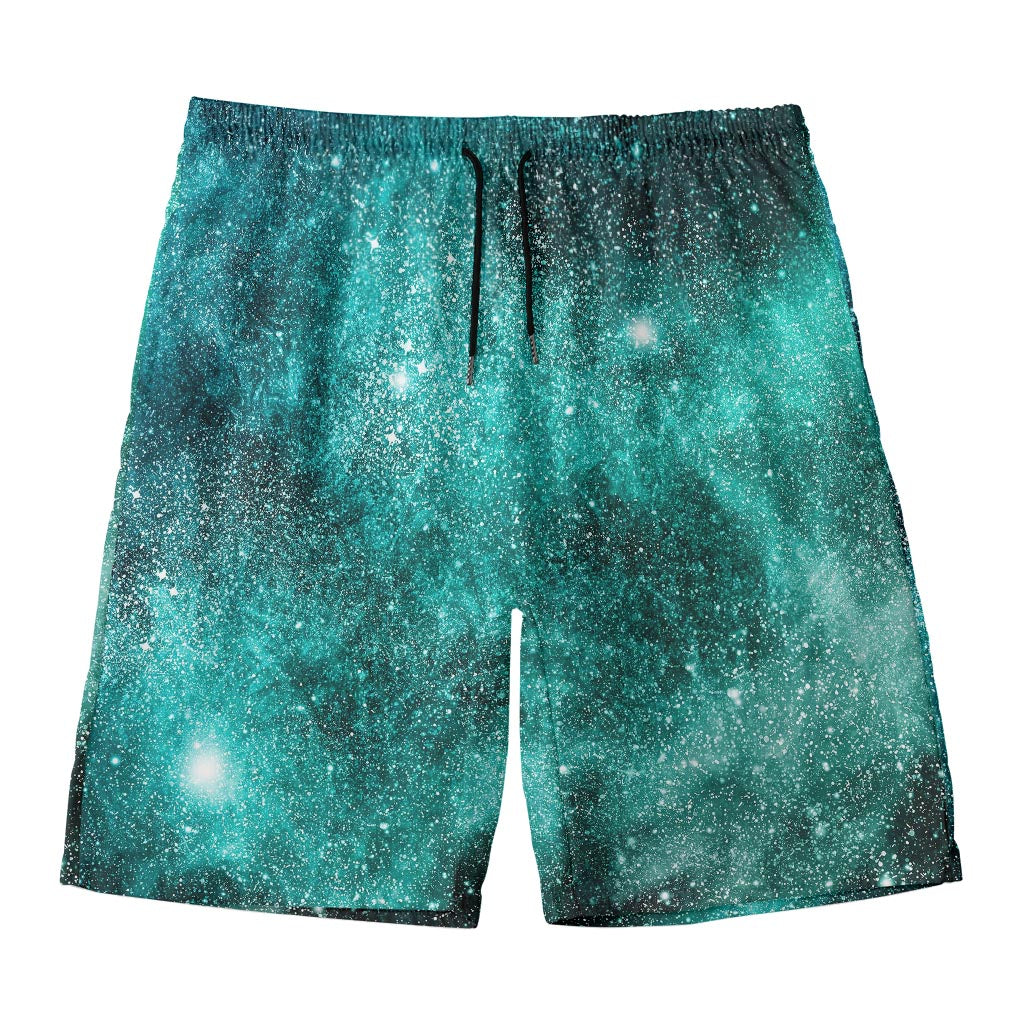 Teal Stardust Galaxy Space Print Men's Swim Trunks