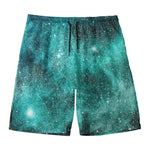 Teal Stardust Galaxy Space Print Men's Swim Trunks
