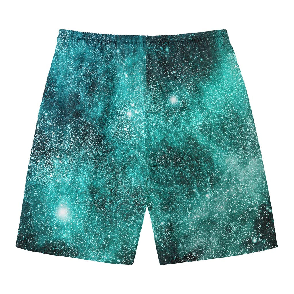 Teal Stardust Galaxy Space Print Men's Swim Trunks