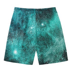 Teal Stardust Galaxy Space Print Men's Swim Trunks