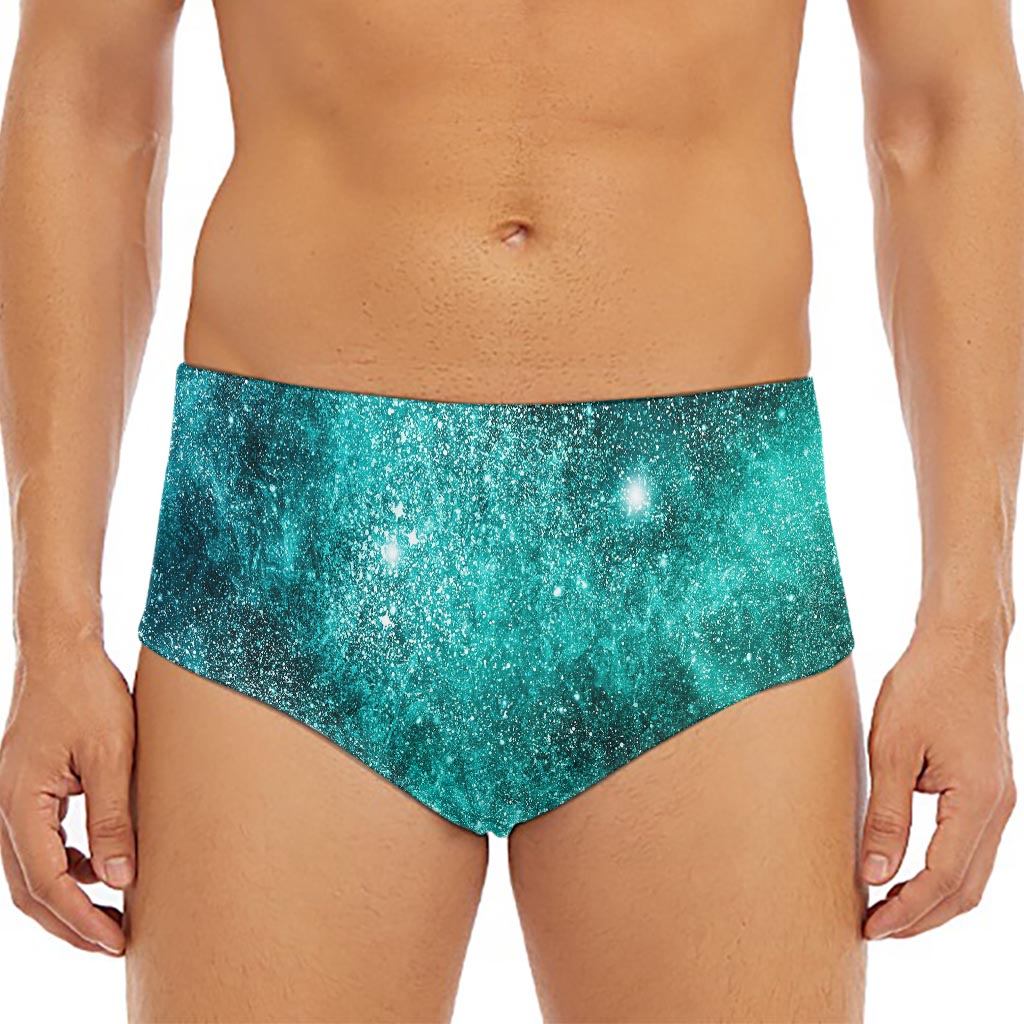 Teal Stardust Galaxy Space Print Men's Triangle Swim Briefs