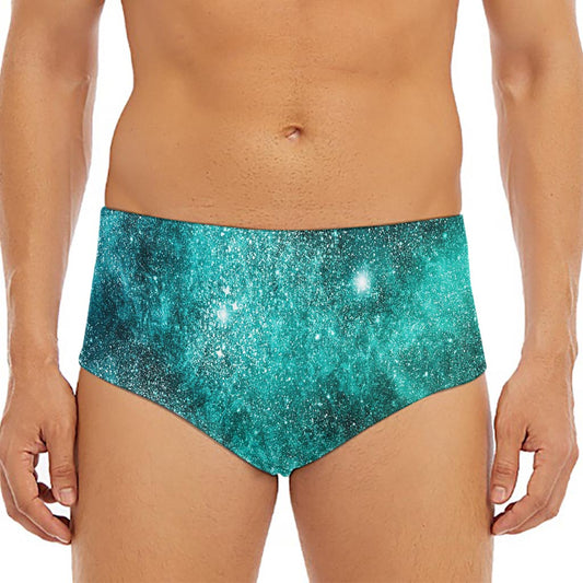 Teal Stardust Galaxy Space Print Men's Triangle Swim Briefs