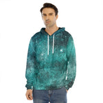 Teal Stardust Galaxy Space Print Men's Velvet Pullover Hoodie