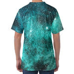 Teal Stardust Galaxy Space Print Men's Velvet T-Shirt