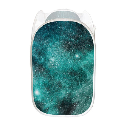 Teal Stardust Galaxy Space Print Mesh Laundry Hamper