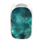 Teal Stardust Galaxy Space Print Mesh Laundry Hamper