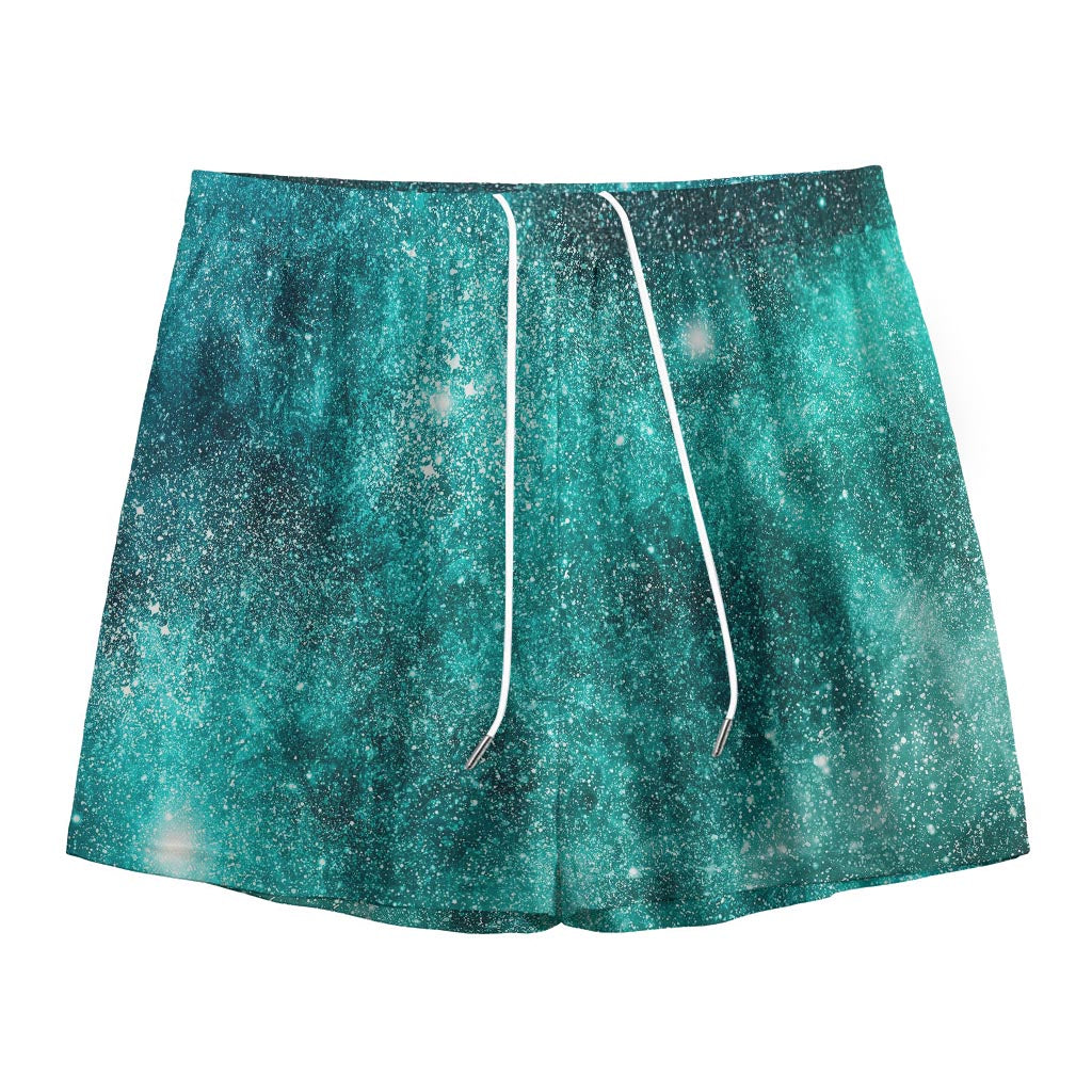 Teal Stardust Galaxy Space Print Mesh Shorts