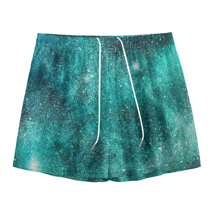 Teal Stardust Galaxy Space Print Mesh Shorts