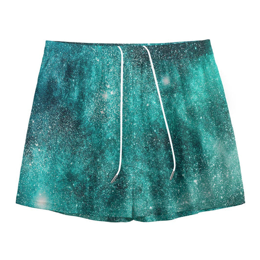 Teal Stardust Galaxy Space Print Mesh Shorts