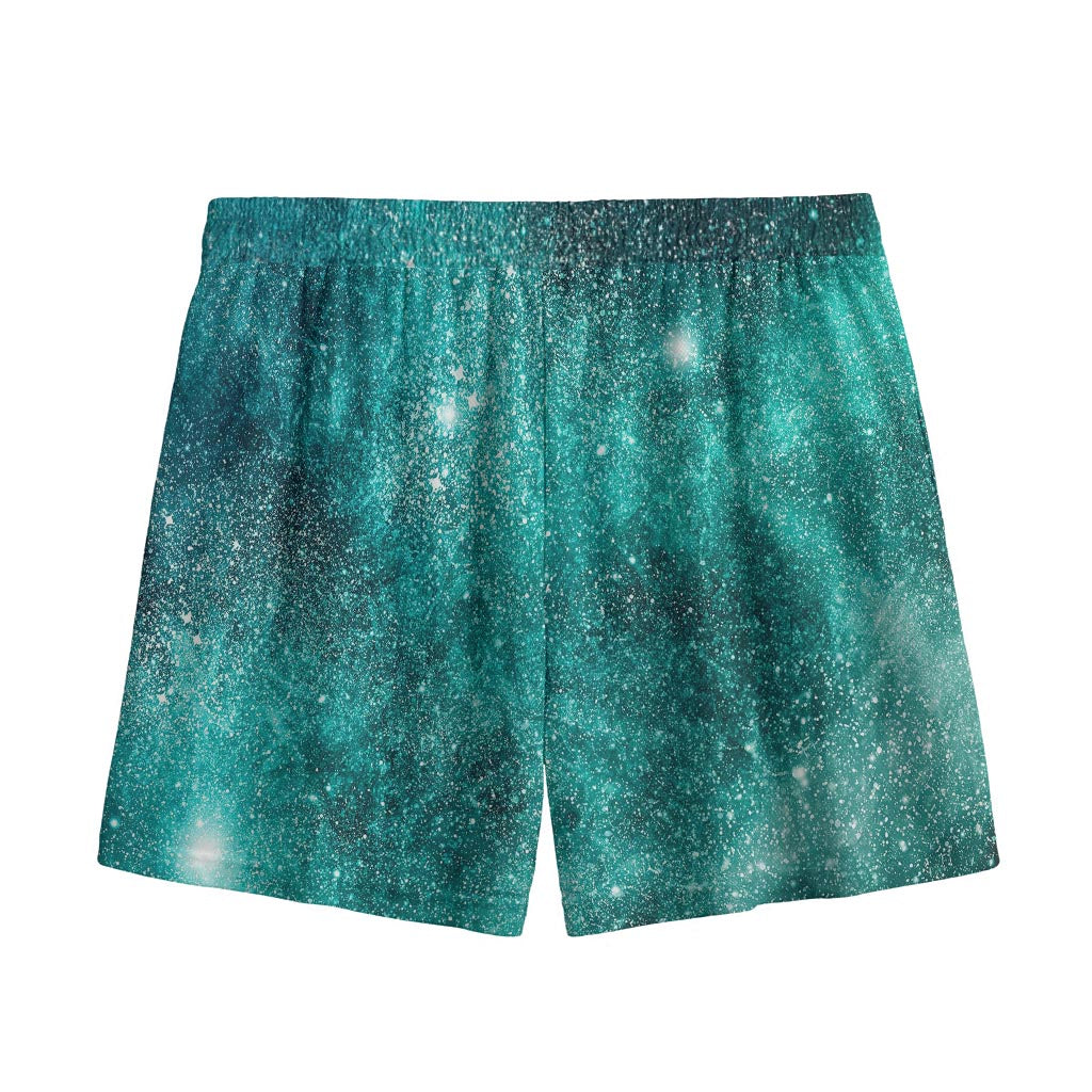 Teal Stardust Galaxy Space Print Mesh Shorts