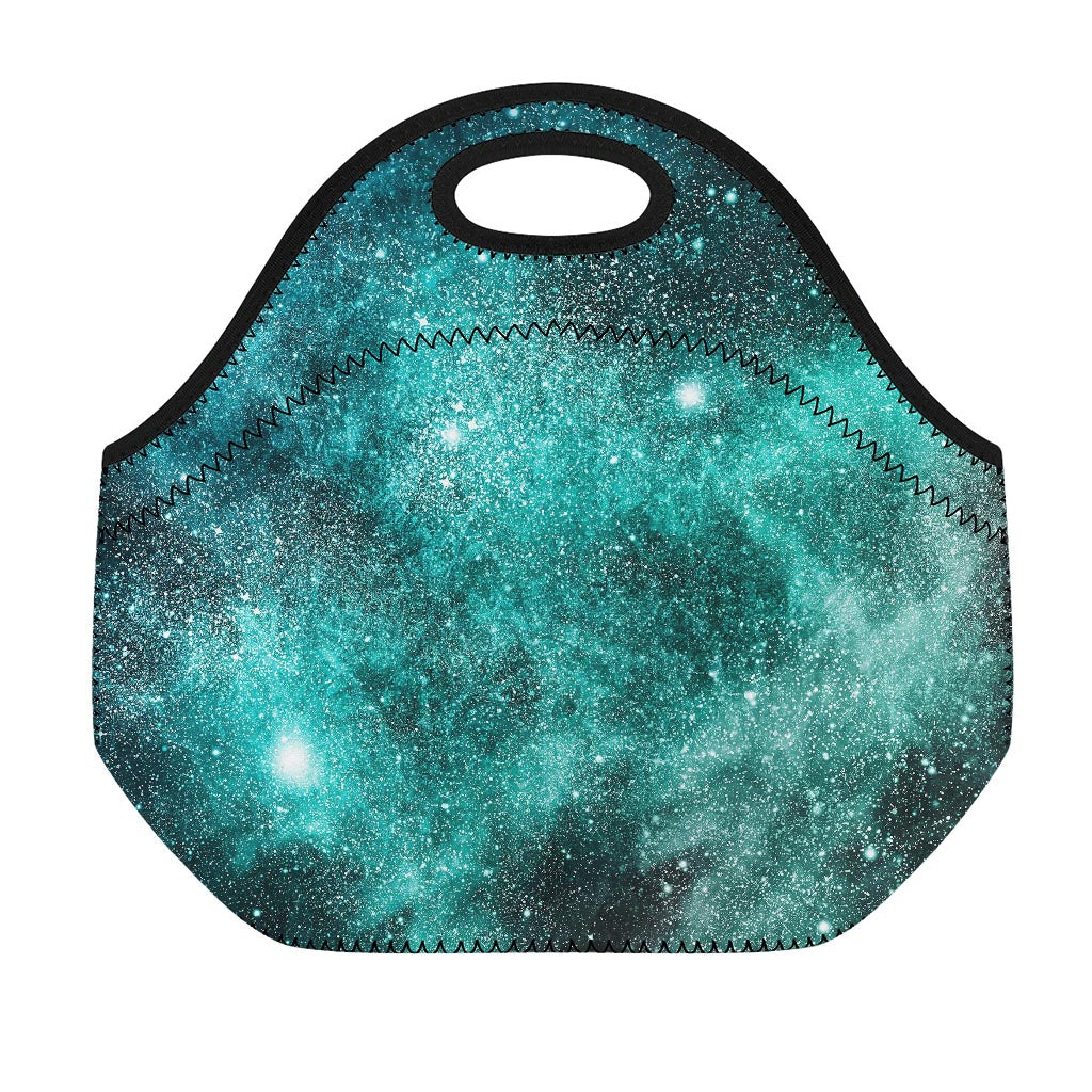 Teal Stardust Galaxy Space Print Neoprene Lunch Bag
