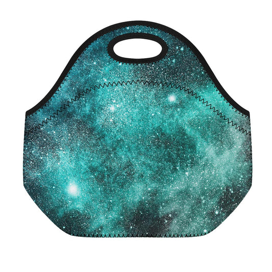 Teal Stardust Galaxy Space Print Neoprene Lunch Bag