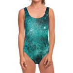 Teal Stardust Galaxy Space Print One Piece Swimsuit