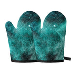 Teal Stardust Galaxy Space Print Oven Mitts
