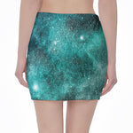 Teal Stardust Galaxy Space Print Pencil Mini Skirt