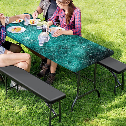 Teal Stardust Galaxy Space Print Picnic Table Cover